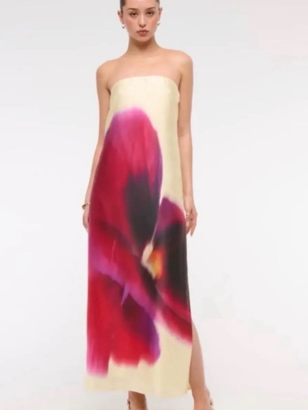Abercrombie Strapless Floral Print Maxi Dress yellow and Magenta